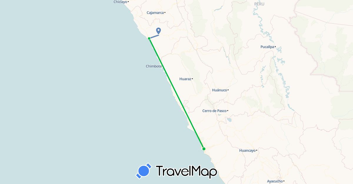 TravelMap itinerary: bus, cycling in Peru (South America)